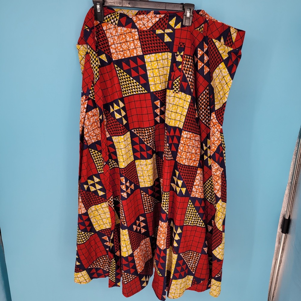 Vintage Rainbow Brand African Wax Print Ankara Patchwork Maxi Skirt with Pockets